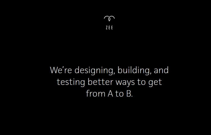 La capture d’écran du site internet de Zee.aero. Aucune image, juste une phrase qui en dit long sur le projet de la start-up californienne.