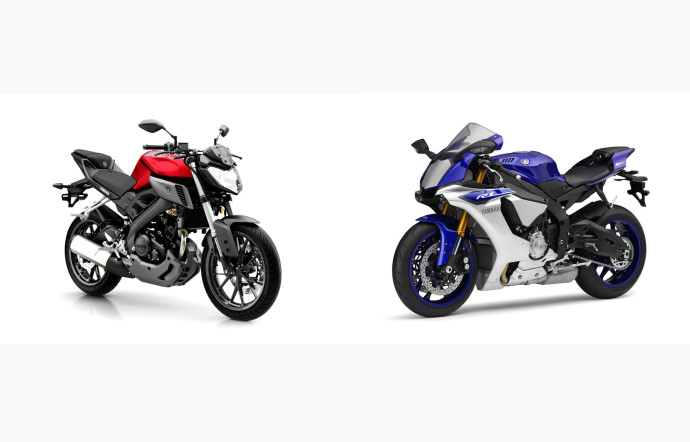 A gauche, le MT 125, n°1 des ventes de motos de 125 cm3 et à droite, la XSR 700, une bécane qui puise son inspiration dans les valeurs et dans le style des Yamaha d’autrefois.