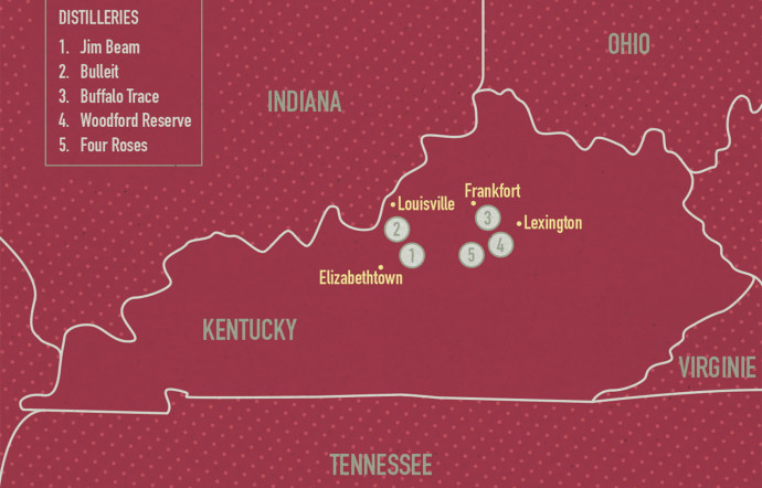 Les distilleries présentes dans l’état du Kentucky.