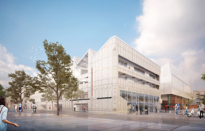 Le futur bâtiment totem de la Nantes Tech (2018), dans la Halle 6 des anciennes Halles Alstom.