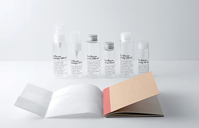 Les flacons à vis, pompes, clips et spray de la collection Muji To Go relookés par be-poles.