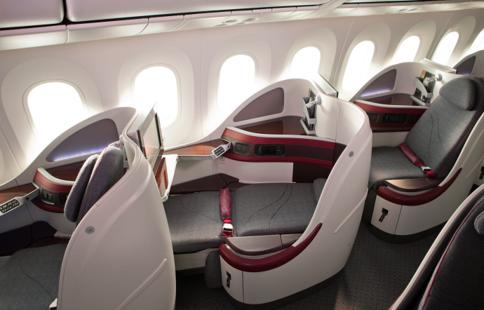 Sièges business class sur Qatar Airways.
