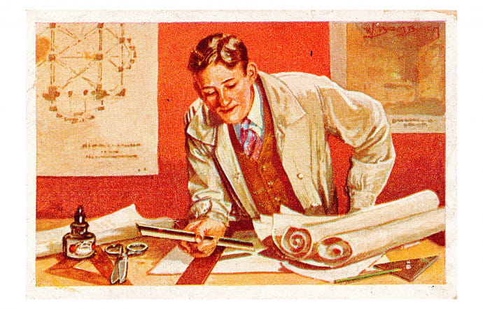 « L’architecte », carte publicitaire de cigarettes.