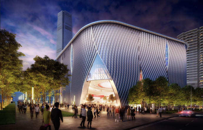 Le Xiqu Centre, en cours de développement, futur hub culturel.