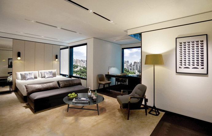 L’une des « Grand Rooms » de l’hôtel, entre matériaux nobles et artisanat local.