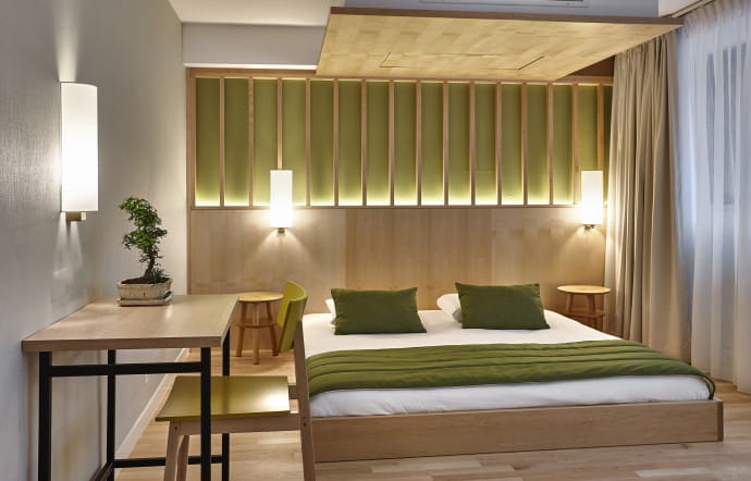 Une chambre de l’hôtel Yadoya du groupe Everland hôtels, à Bruxelles.