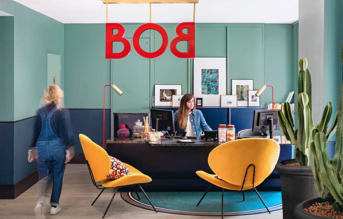 La réception de l’hôtel BOB, dans le 14e arrondissement de Paris.