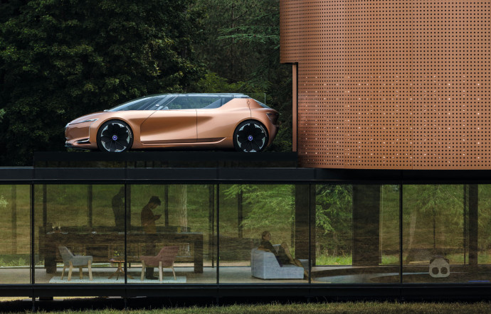 Le concept-car Renault Symbioz peut aller prendre le frais sur le toit. Elle se transforme en une sorte de cabane, haut perchée.