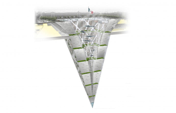 Après le gratte-ciel, voici le « gratte‑terre ». The Earthscraper, projet de tour de 65 niveaux creusée dans le sol sous une place de Mexico. Elle s’enfonce sur 300 m et s’étend sur quelque 775 000 m².