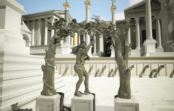 Il était d’usage de décorer la statue du silène Marsyas de couronnes de fleurs.