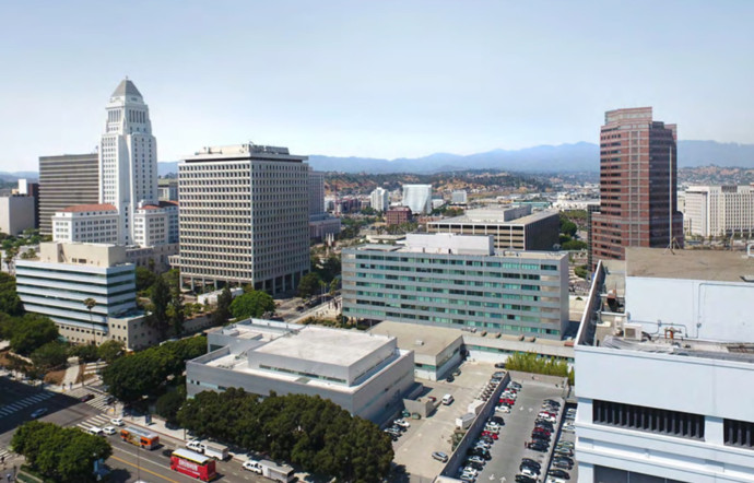 La vue depuis le MOB Hotel de Los Angeles, 2022.
