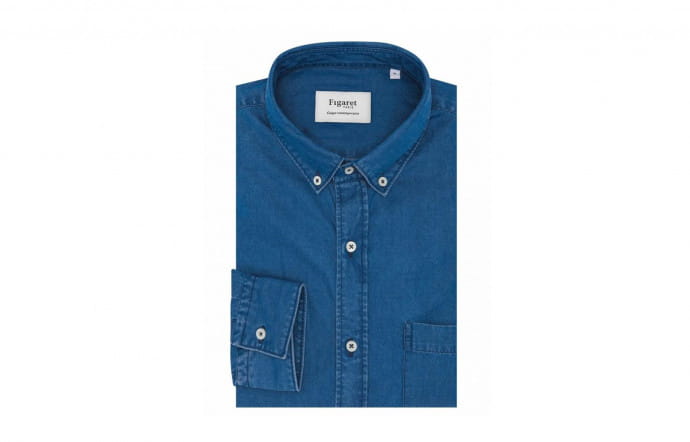 Chemise Casual contemporaine en twill uni bleu foncé, Figaret.