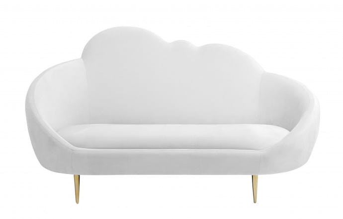 Objets blancs – Canapé droit Ether Settee, Jonathan Adler sur Madeindesign.com, 3 950 €.