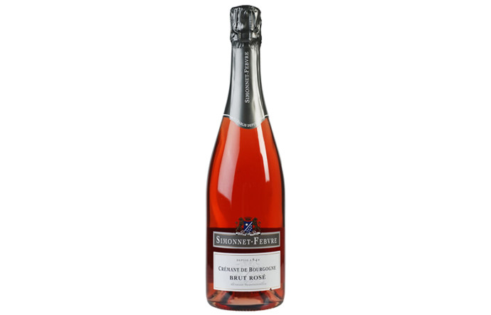 Simonnet Febvre crémant de Bourgogne brut rosé. Prix 11,20 €.