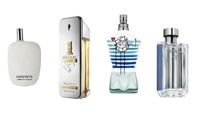 Des nouveautés très étudiées : Concrete, pour Comme des Garçons, s’inspire des rues bétonnées de New York ; One Million Lucky, pour Paco Rabanne, se pare de platine ; Le Mâle Eau Fraîche, pour Jean Paul Gaultier, détourné par le graffeur André Savaira ; L’Homme Prada L’Eau, pour Prada.