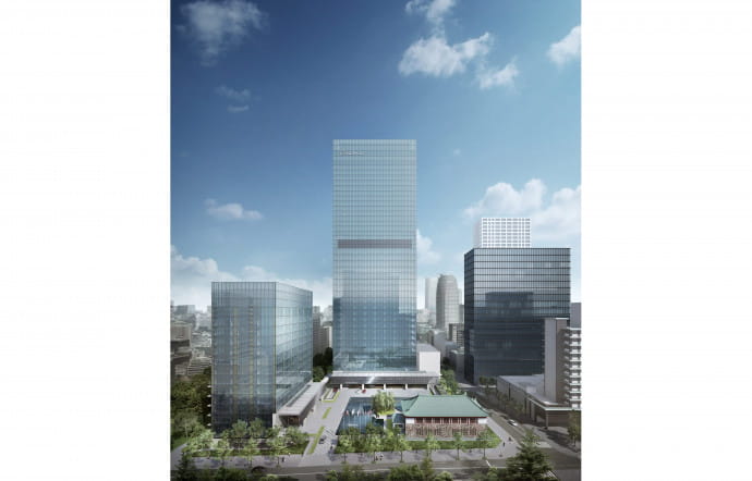 A l’extérieur, l’hôtel n’a plus rien à voir avec le petit bâtiment moderniste qui abritait l’ancien Okura.