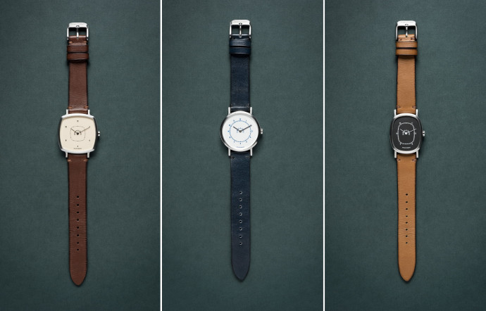 Les trois boîtiers de la marque. Bientôt disponible, la personnalisation et la fabrication de montres « à la carte ».