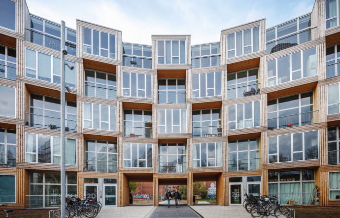 La façade de l’immeuble imaginé par le Bjarke Ingels Group pour Lejerbo.