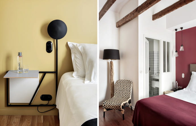 Les chambres se déclinent en quatre couleurs : rouge marsala, jaune curry, bleu glacier ou vert véronèse.