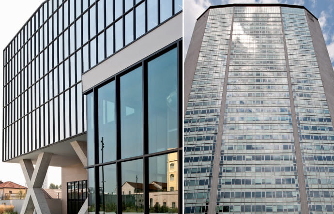 A gauche, le nouveau siège de Fastweb, à droite, la tour Pirelli,