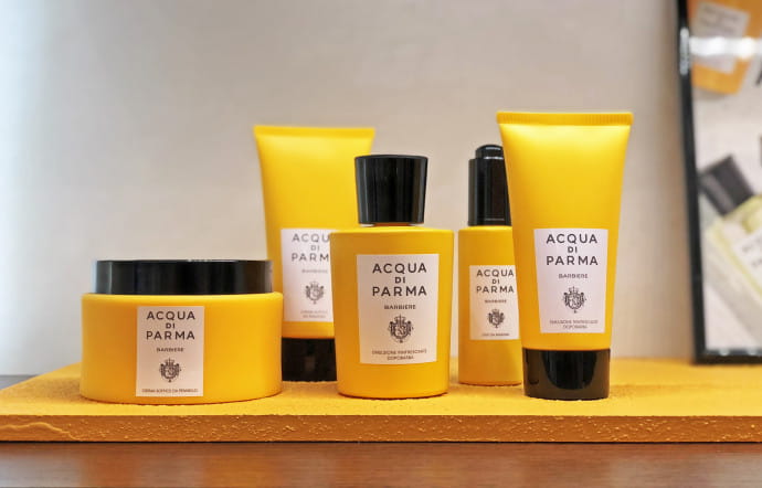 Une partie de la nouvelle collection Barbiere d’Acqua di Parma.