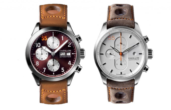 Raidillon s’inspire du monde de l’automobile pour créer ses montres. Ici la Casual (à gauche) et la Concept (à droite).