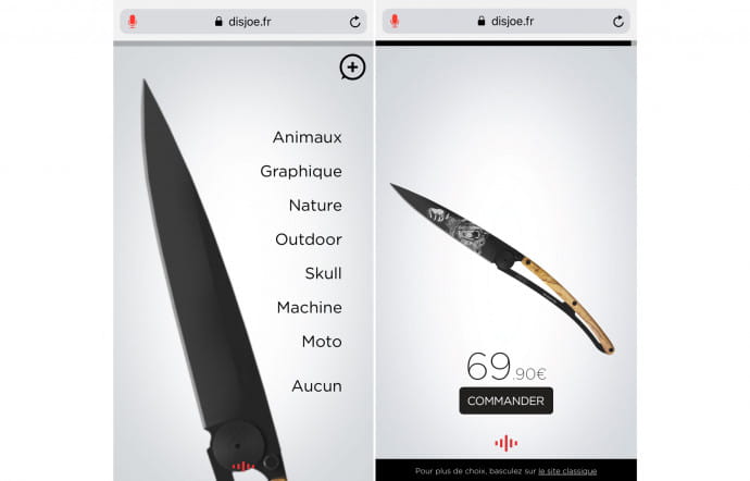 Avec Joe, on configure son couteau en moins de trois minutes. Certains éléments de personnalisation ne restent disponibles uniquement sur le site classique, mais la disjoe.fr en propose la grande majorité.