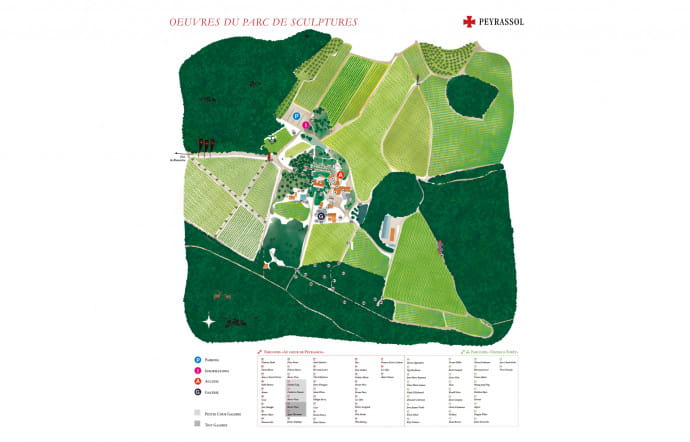 Le plan du jardin des sculptures de Peyrassol.