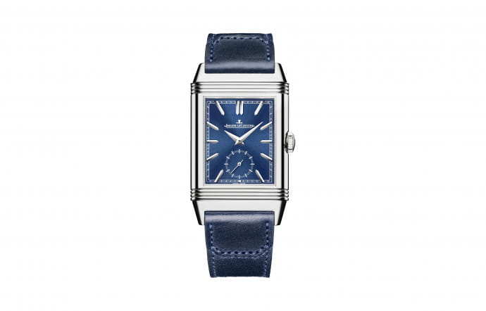 Nouvelle déclinaison de la montre star de la marque, Reverso Tribute Duoface, bracelet signé Casa Fagliano, 10 500 €.