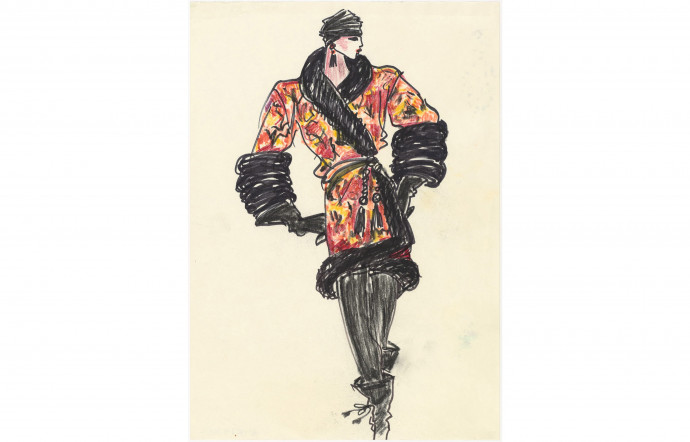 Croquis d’un ensemble du soir, collection haute couture automne-hiver 1977.