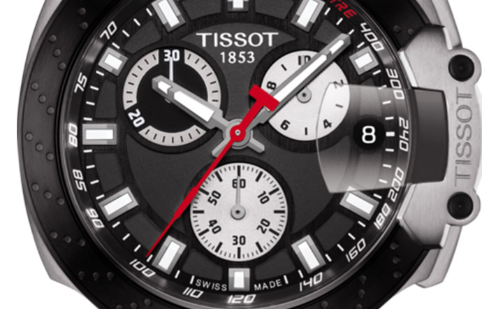 Tissot T-Race-Chronograph, gamme inspirée de l’univers de la moto, lancée fin 2018, 530 €.