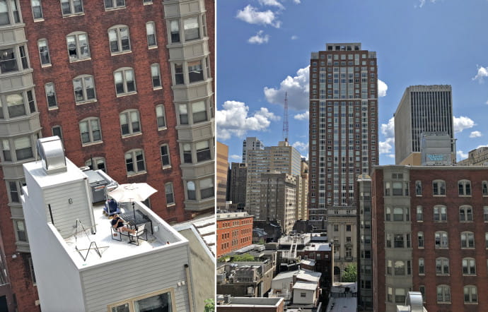 La vue depuis l’hôtel Sonesta dans le quartier de Rittenhouse Square. www.sonesta.com