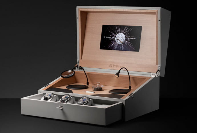 Pour les 50 ans du mouvement El Primero, les ateliers Zenith ont conçu un coffret édité à 50 exemplaires contenant une réédition du modèle de 1969, une Chronomaster El Primero et une Defy El Primero 21.