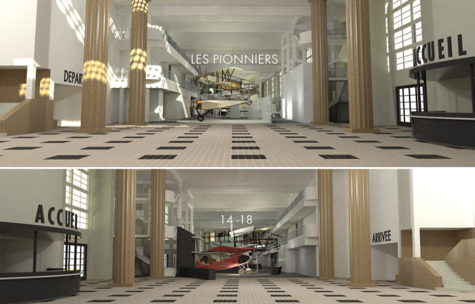 La nouvelle scénographie la Grande Galerie du Musée de l’Air et de l’Espace.