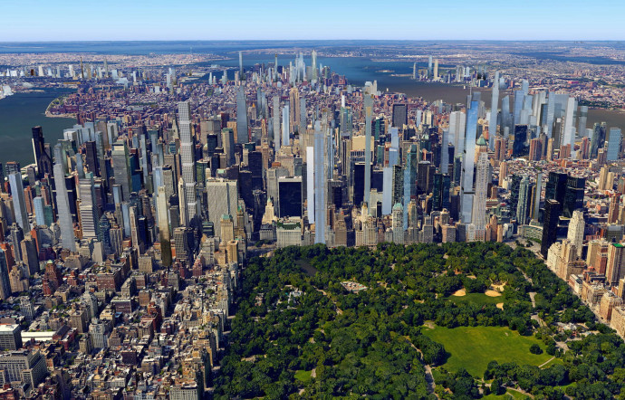 Une projection en 3D de ce que pourrait devenir la skyline new-yorkaise si tous les projets de gratte-ciel crayons se concrétisaient.