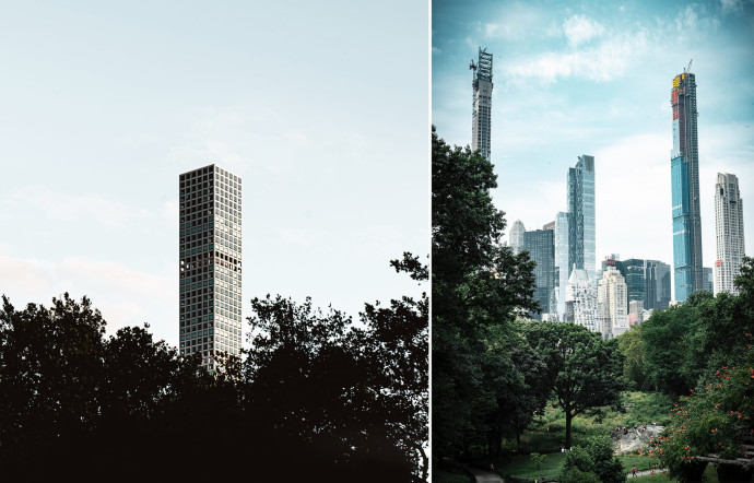 A gauche, 432 Park Avenue. A droite, les projets en cours de skinny buildings.