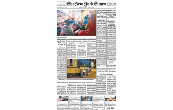 Une du New York Times (janvier 2019).