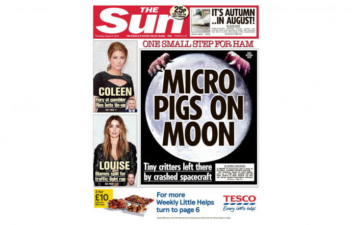 Couverture du titre The Sun, appartenant au groupe News Corporation.