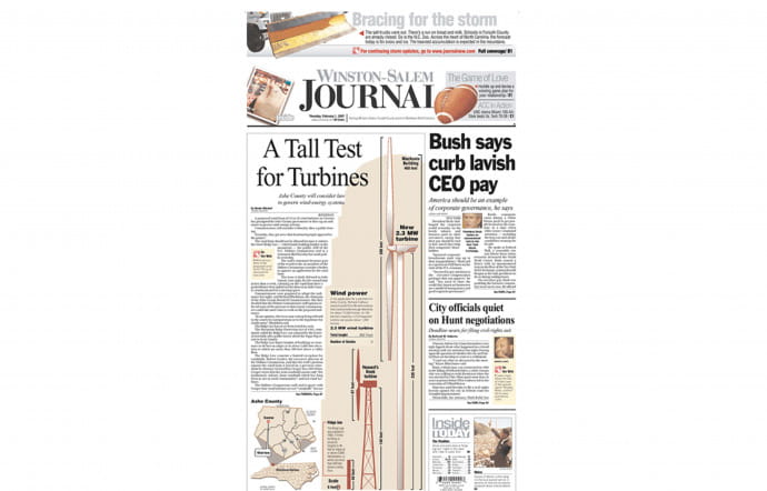 Couverture du titre Winston-Salem Journal, titre appartenant au groupe Media General.