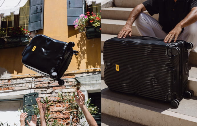 A gauche, valise cabine Icon ( 240 €), à droite, valise medium Stripe ( 300 €).