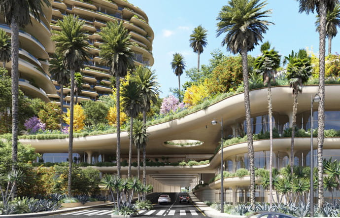 La route Merv Griffin, qui traverse le site en diagonale pour relier le Wilshire Boulevard au Santa Monica Boulevard, ne disparaîtra pas. A la place, elle sera couverte par une passerelle fleurie.