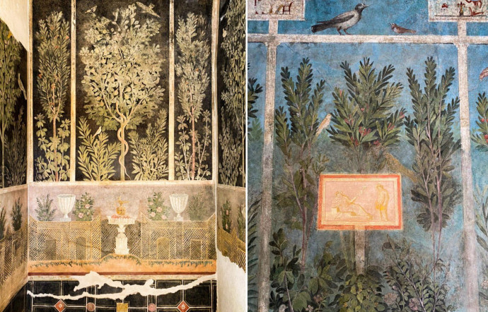 Certaines habitations de Pompéi se distinguent par la profusion de fresques et de mosaïques. A l’instar de la Maison du Verger, probablement la demeure d’un riche vigneron, décorée de fresques représentant des arbres fruitiers et la nature, tel ce figuier autour duquel se love un serpent.