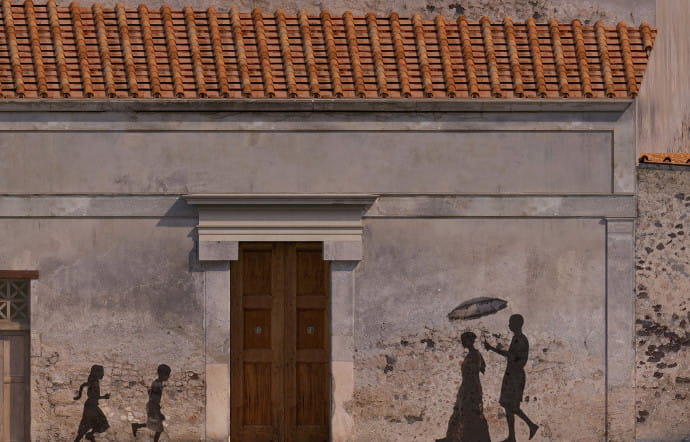 Reconstitution d’une rue pompéienne par le producteur Gedeon Programmes, dans le cadre de l’exposition présentée au Grand Palais cet été.