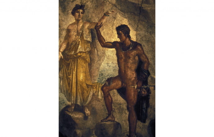 Persée délivrant Andromède. La fresque décorant la Maison des Dioscures est désormais exposée au Musée archéologique national de Naples.