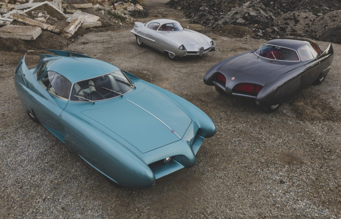 Alfa Romeo BAT 7 (bleue), BAT 5 (noire) et BAT 9 (grise).