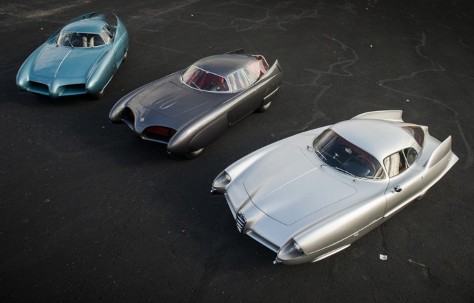 Alfa Romeo BAT 7 (bleue), BAT 5 (noire) et BAT 9 (grise).