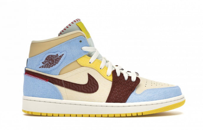 Jordan 1 Mid SE Fearless Maison Chateau Rouge, grand succès en France. Prix de vente moyen : 349 €.