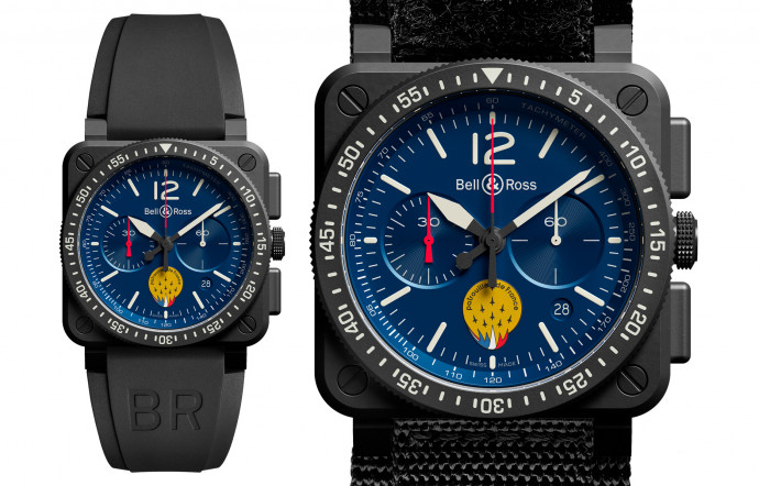 Bell & Ross BR 03-94 Patrouille de France, 42 mm, chronographe, mouvement mécanique à remontage automatique, étanchéité 100 mètres, édition limitée à 500 exemplaires. www.bellross.com