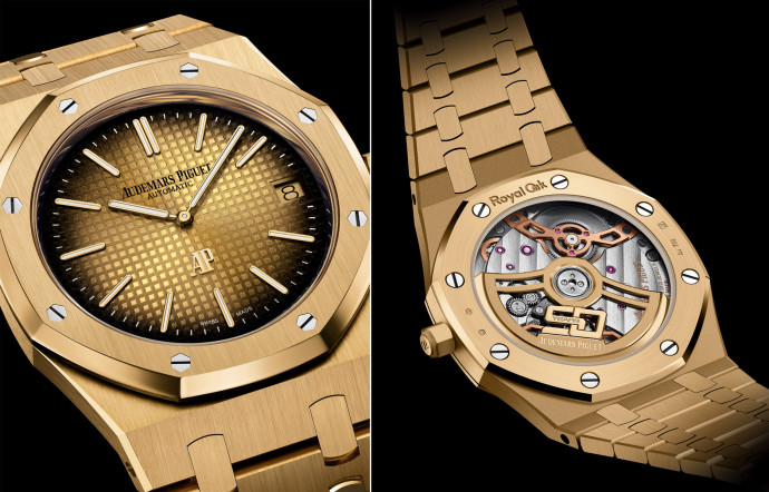 Royal Oak Jumbo Extra-Plate, Audemars Piguet, 68 300 € en or, 32 100 € en acier. www.audemarspiguet.com