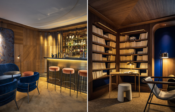 A gauche : le bar. A droite : le salon littéraire.
